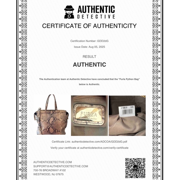 Furla Python Embossed Leather Top Zip Two Way Bag | COA - Picture 14 of 14